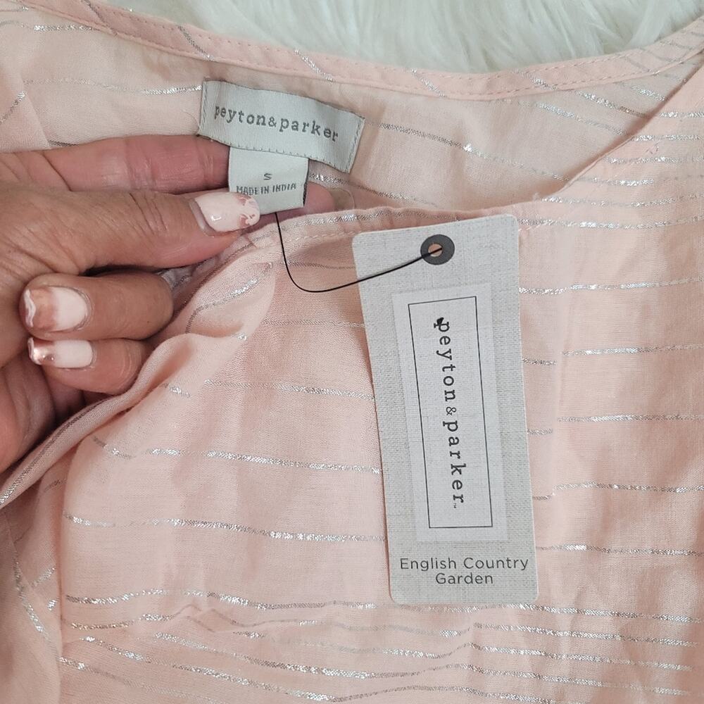 NWT PEYTON & PARKER Pink Silver Stripe English Country Garden Midi Dress Sz: S - Picture 7 of 16